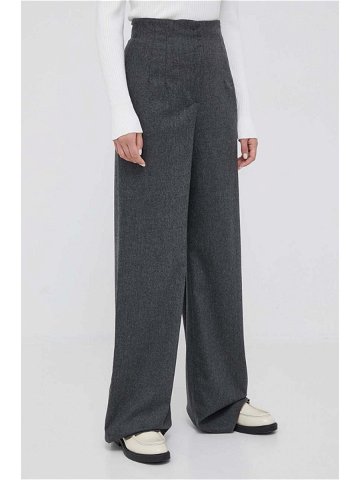 Vlněné kalhoty Emporio Armani šedá barva široké high waist