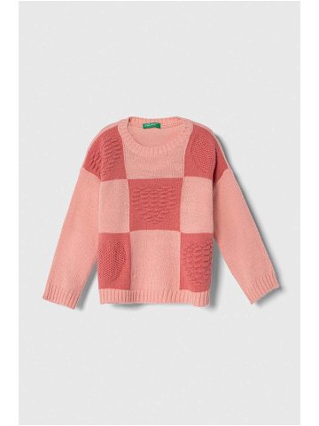 Dětský svetr s příměsí vlny United Colors of Benetton růžová barva lehký