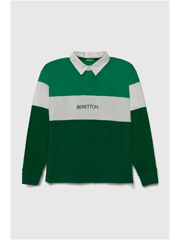 Dětské bavlněné tričko s dlouhým rukávem United Colors of Benetton zelená barva s aplikací