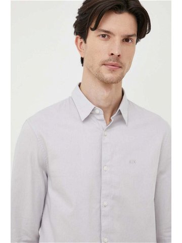 Bavlněné tričko Armani Exchange šedá barva slim s klasickým límcem