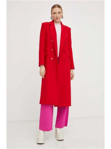 Vlněný kabát Patrizia Pepe červená barva přechodný dvouřadový