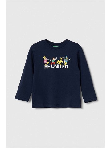 Dětská bavlněná košile s dlouhým rukávem United Colors of Benetton x Disney tmavomodrá barva s potiskem