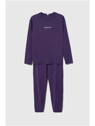Dětské bavlněné pyžamo United Colors of Benetton fialová barva s potiskem