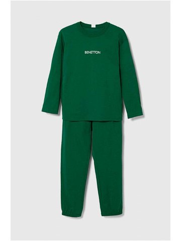 Dětské bavlněné pyžamo United Colors of Benetton zelená barva s potiskem