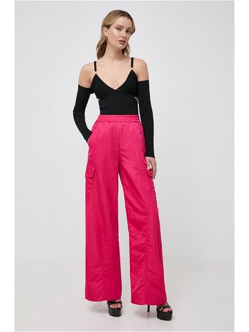 Kalhoty Pinko dámské růžová barva široké high waist