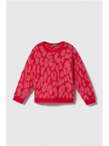 Dětský svetr s příměsí vlny United Colors of Benetton růžová barva lehký
