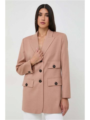 Vlněná bunda Pinko béžová barva jednořadá hladká