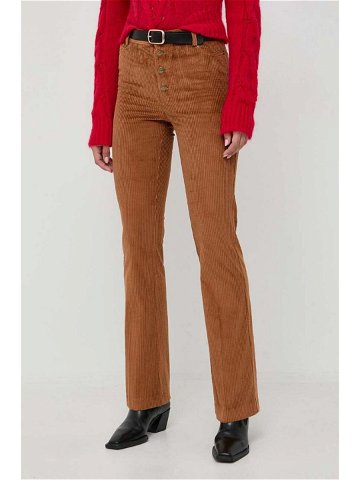 Manšestrové kalhoty Twinset hnědá barva high waist