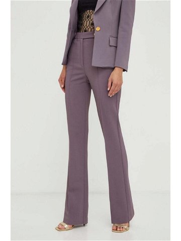 Kalhoty Elisabetta Franchi dámské fialová barva zvony high waist