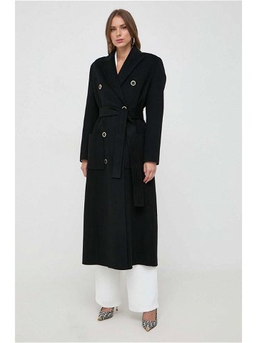 Vlněný kabát Elisabetta Franchi černá barva přechodný dvouřadový
