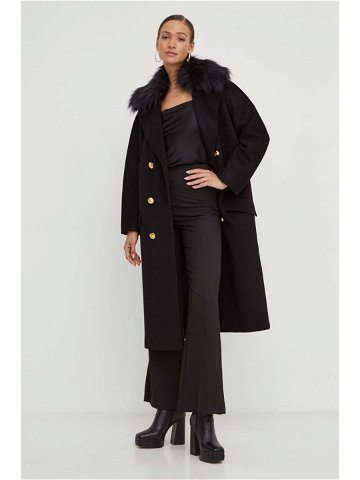 Vlněný kabát Elisabetta Franchi černá barva přechodný oversize