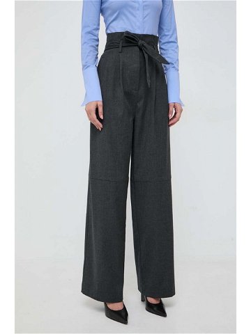Vlněné kalhoty Pinko šedá barva široké high waist
