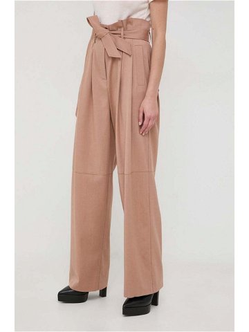 Vlněné kalhoty Pinko béžová barva široké high waist 102203 A1B3