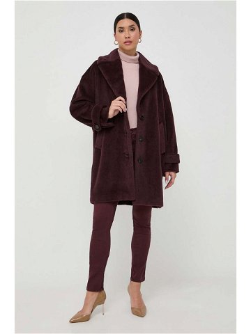 Vlněný kabát Marella vínová barva přechodný oversize