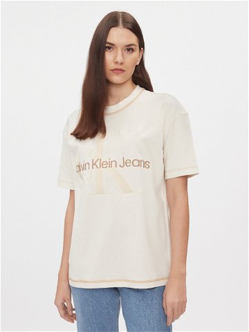 Calvin Klein Jeans T-Shirt Hero Monologo J20J222974 Écru Boyfriend Fit