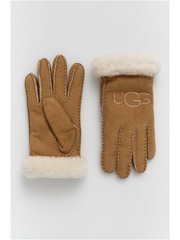 Semišové rukavice UGG dámské hnědá barva