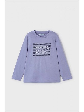 Dětské bavlněné tričko s dlouhým rukávem Mayoral fialová barva s potiskem
