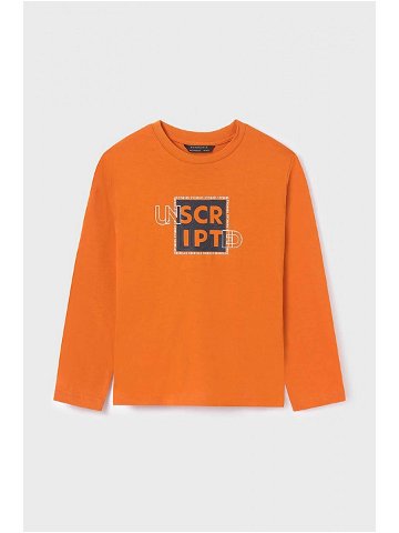 Dětské bavlněné tričko s dlouhým rukávem Mayoral oranžová barva s potiskem