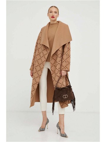 Oboustranný vlněný kabát Karl Lagerfeld hnědá barva oversize