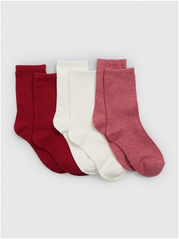 Sada tří párů holčičích ponožek v červené bílé a růžové barvě GAP
