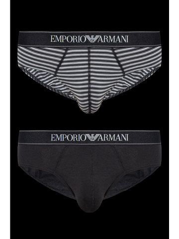 Pánské slipy 2PACK 111733 3F542 16844 černošedé s proužkem – Emporio Armani XL