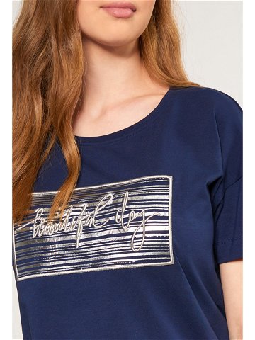 Dámské tričko s ozdobným panelem TSH0083-013 tmavě modrá – Monnari XXL