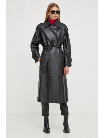 Kožený kabát Ivy Oak dámský černá barva přechodný