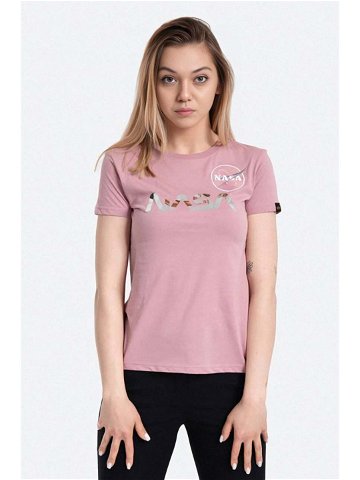Bavlněné tričko Alpha Industries NASA PM růžová barva 198053 487-pink