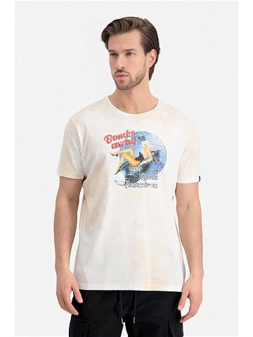 Bavlněné tričko Alpha Industries Nose Art T-Shirt béžová barva s potiskem 106520 300-cream