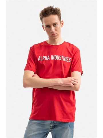 Bavlněné tričko Alpha Industries červená barva s potiskem 116512 451-red