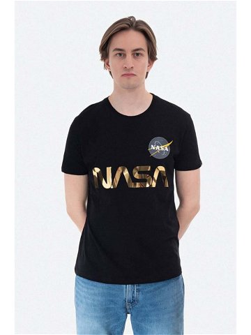 Bavlněné tričko Alpha Industries NASA Reflective T černá barva s potiskem 178501 365