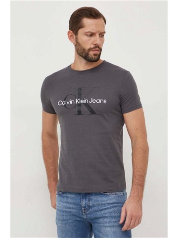 Bavlněné tričko Calvin Klein Jeans šedá barva s potiskem