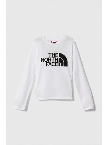Dětské bavlněné tričko s dlouhým rukávem The North Face L S EASY TEE bílá barva s potiskem
