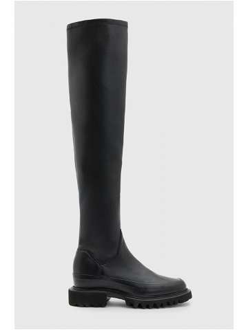 Kožené kozačky AllSaints Leona Boot dámské černá barva na plochém podpatku WF587Z