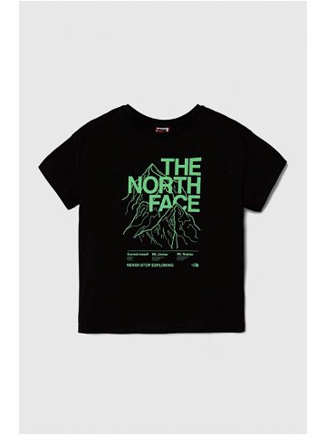 Dětské bavlněné tričko The North Face B MOUNTAIN LINE S S TEE černá barva s potiskem