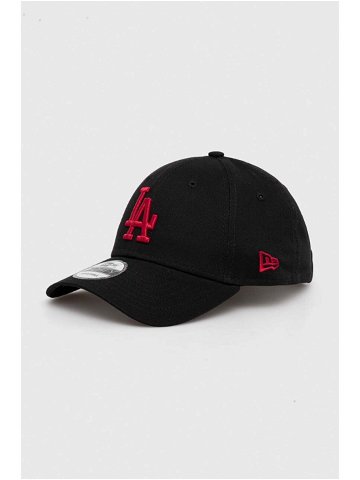 Bavlněná baseballová čepice New Era černá barva s aplikací LOS ANGELES DODGERS
