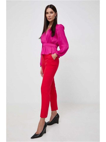 Kalhoty Morgan dámské červená barva přiléhavé high waist