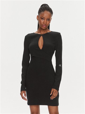 Calvin Klein Jeans Koktejlové šaty Front Split Wrap Ls Dress J20J222516 Černá Slim Fit