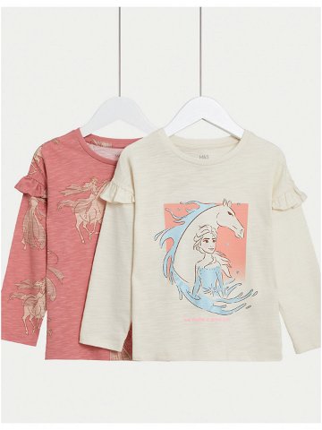 Sada dvou holčičích triček v růžové a béžové barvě Marks & Spencer růžová Disney Ledové království