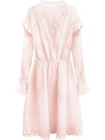 Bavlněné dámské šaty v pudrově růžové barvě s výšivkou model 7274552 růžová ONE SIZE – MADE IN ITALY