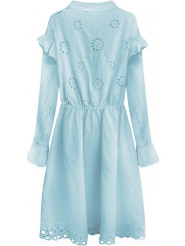 Světle modré bavlněné dámské šaty s výšivkou model 7274562 modrá ONE SIZE – MADE IN ITALY