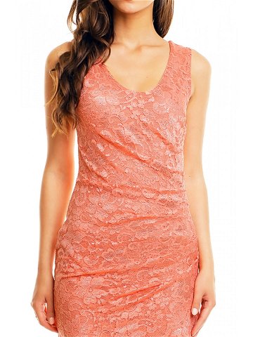 Společenské a model 15042808 šaty krajkové s asymetrickou sukní lososové Růžová XL lososová XL – Mayaadi