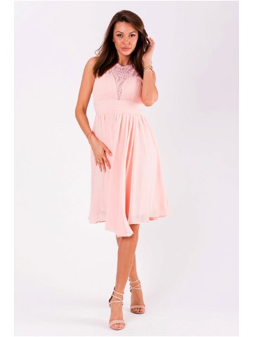 Dámské společenské šaty středně dlouhé růžové Růžová S model 15043233 – EVA & LOLA Velikost S