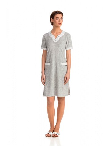 Pohodlné jednobarevné froté šaty model 15202388 – Vamp Barva gray melange Velikost S