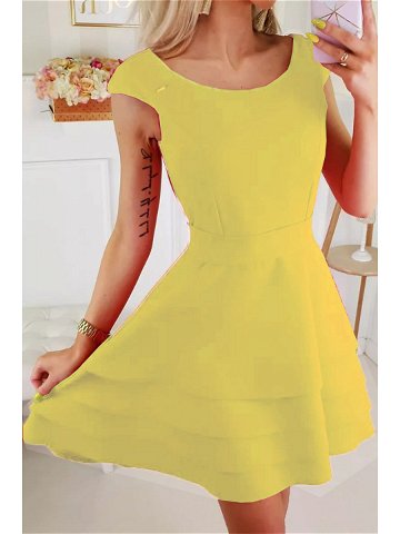 Dámské společenské šaty bez rukávů s volánky a páskem model 15514740 Žlutá 36 – BICOTONE