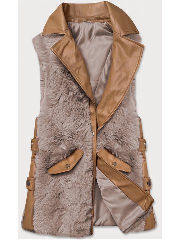 Elegantní vesta v barvě z eko kůže a kožešiny Hnědá XL 42 model 15831737 – S WEST