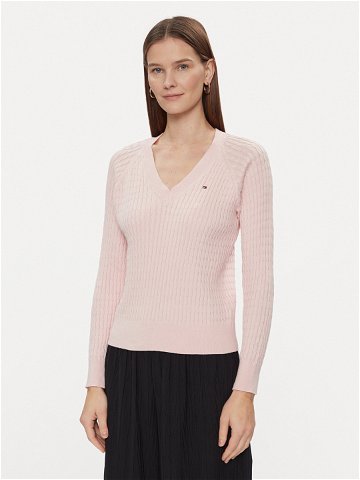 Tommy Hilfiger Svetr Co Cable V-Nk Sweater WW0WW40674 Růžová Regular Fit