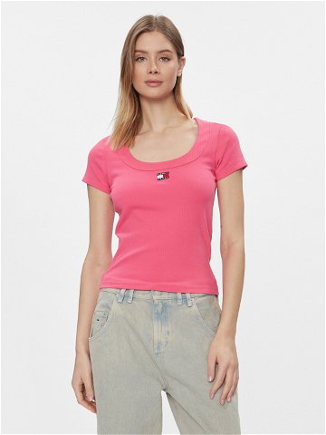 Tommy Jeans T-Shirt Tjw Slim Badge Rib Tee Ss DW0DW17396 Růžová Slim Fit