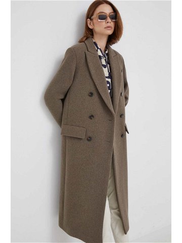Vlněný kabát Sisley béžová barva přechodný dvouřadový