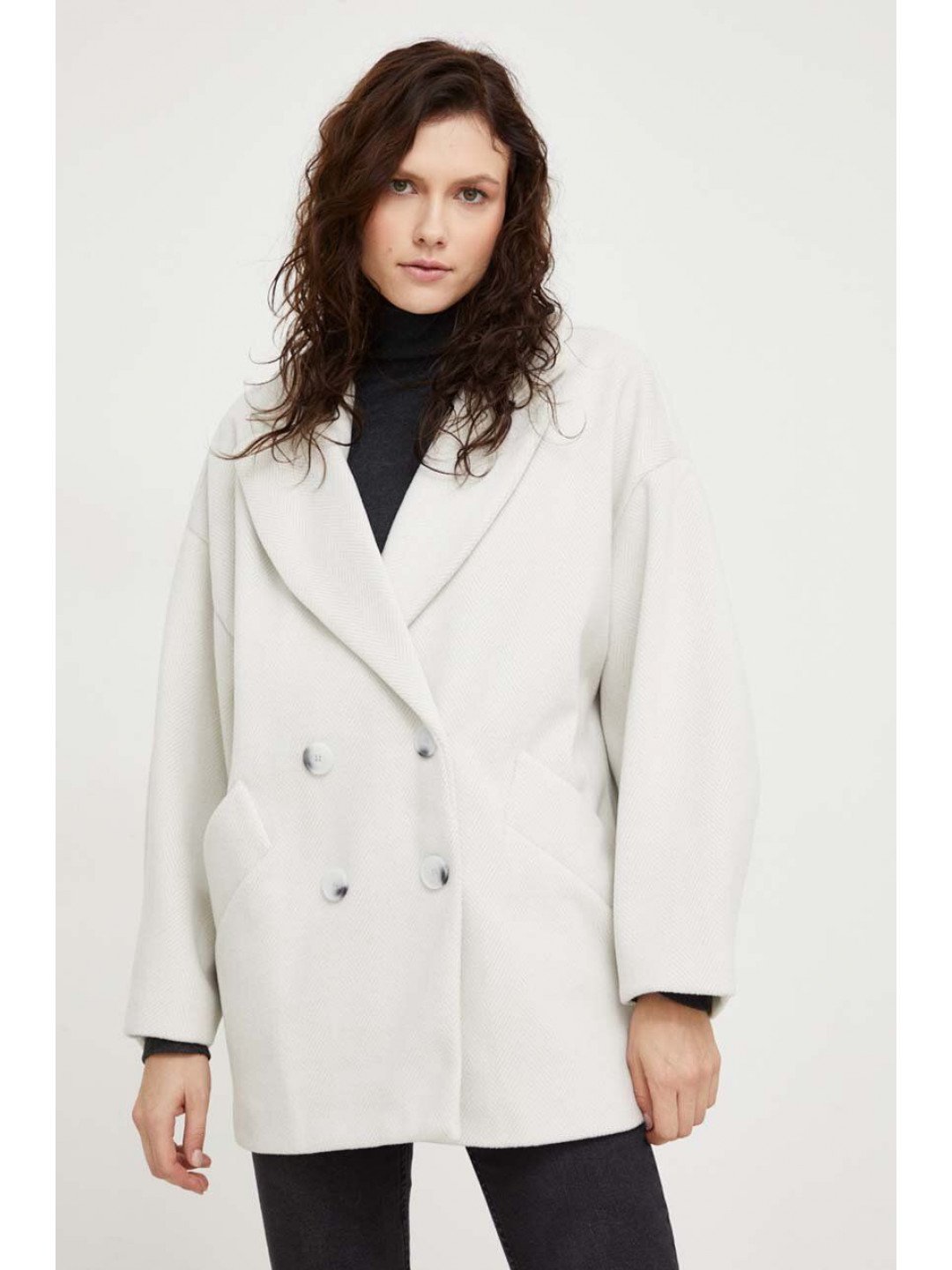 Kabát Answear Lab dámský bílá barva přechodný dvouřadový